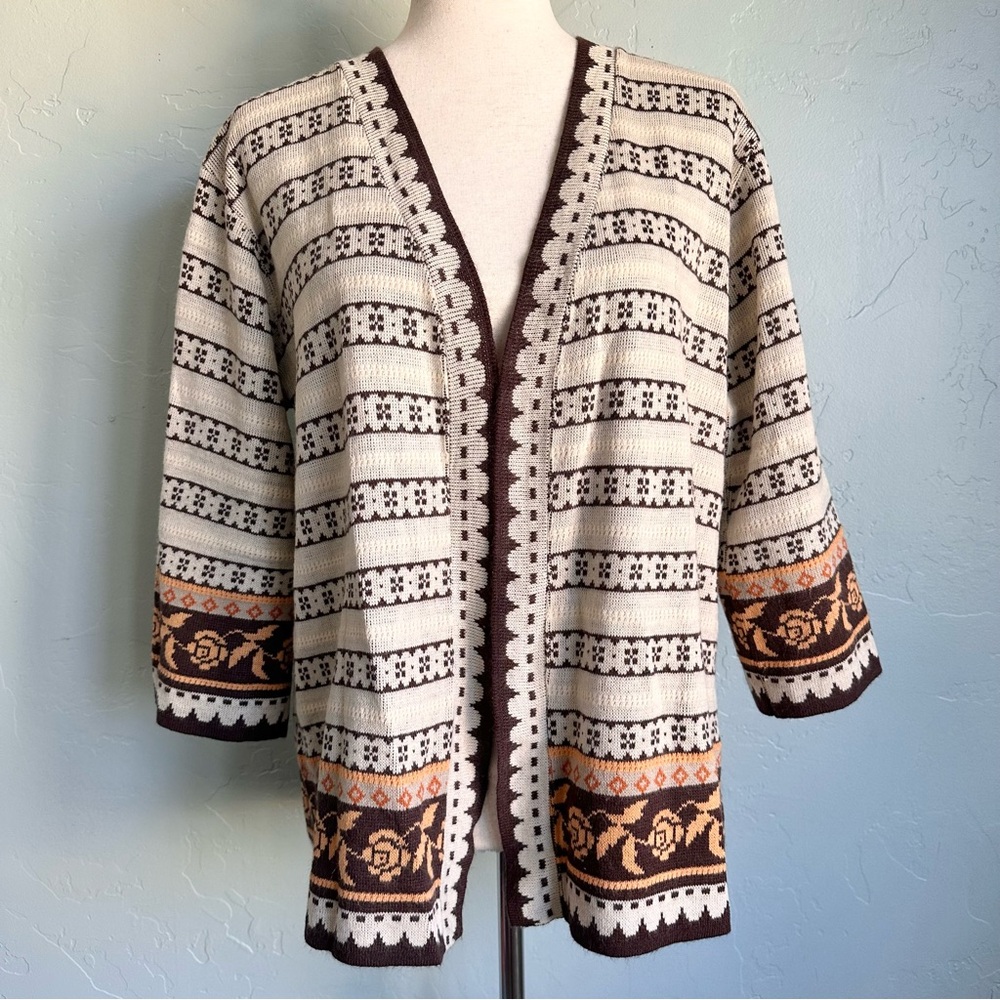 Vintageโ 70โs Montgomery Ward Cream Cottagecore Rose Cardigan Sweater Large EUC